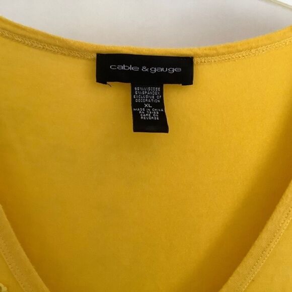 CABLE&GAUGE YELLOW EMBROIDERED FLORAL APPLIQUÉ V-NECK SLEEVELESS WOMAN TOP XL - Picture 4 of 6